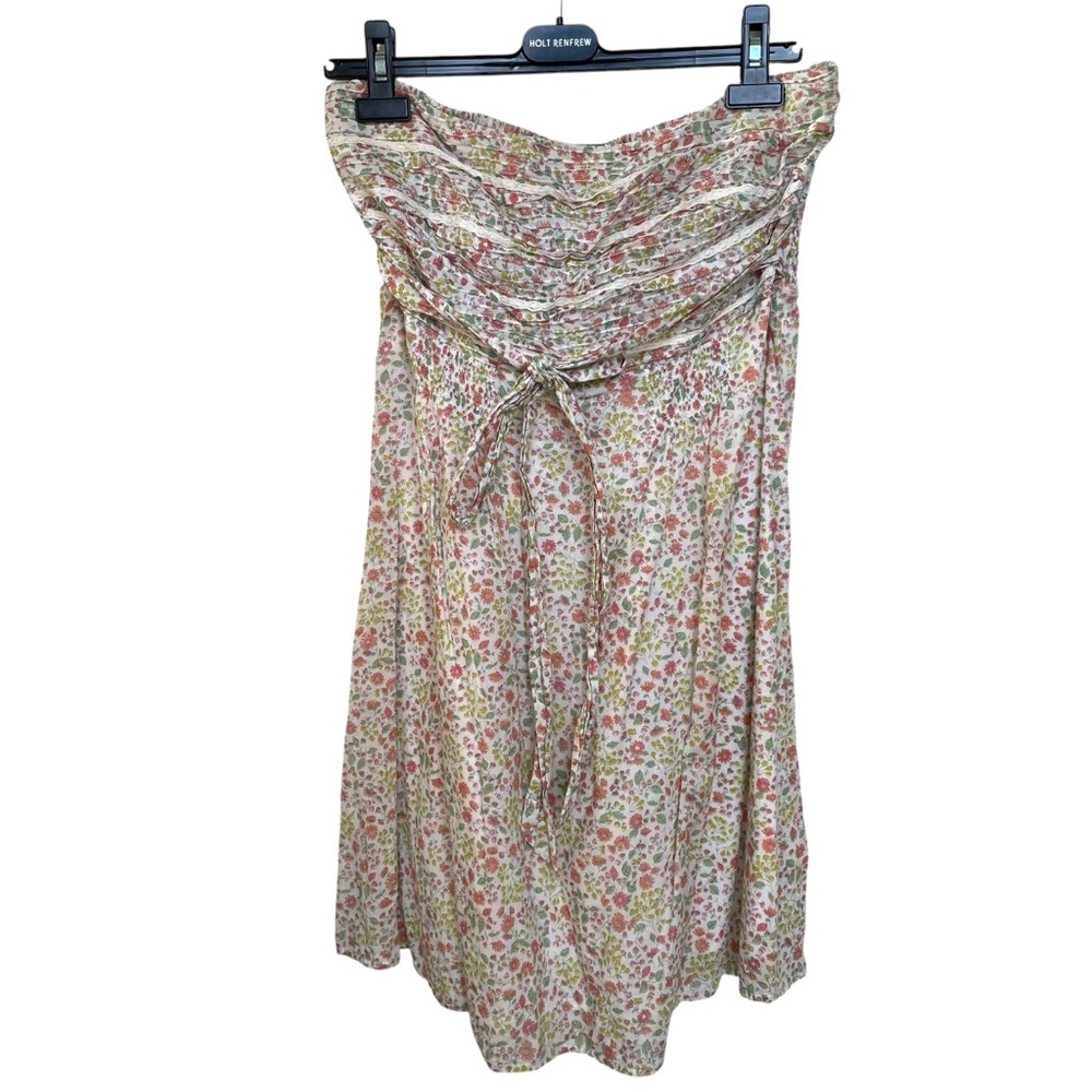 AEO Cotton Strapless Floral Print Mini Dress Tie Waist 14